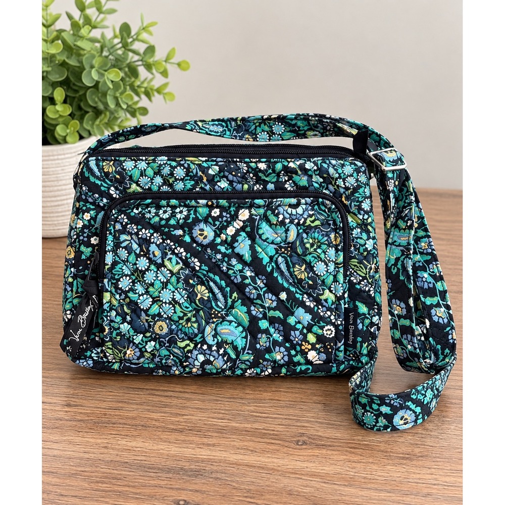 Vera Bradley Dreamer Paisley Quilted Crossbody Bag Blue Floral Retired Pattern